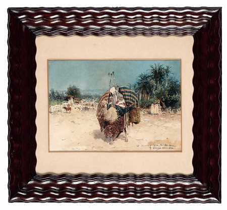 Gustavo Simoni, Veduta orientalista con cammello, 1894