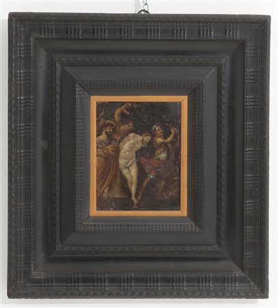 Oil paiting on copper and guillochet frame. 17th c