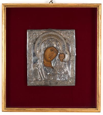 Russian icon with silver riza. Early 19th c