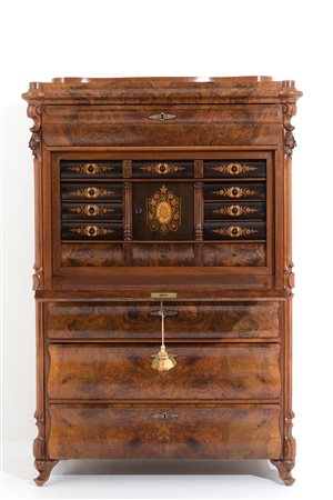 Secretaire veneered in various woods. 19th c.