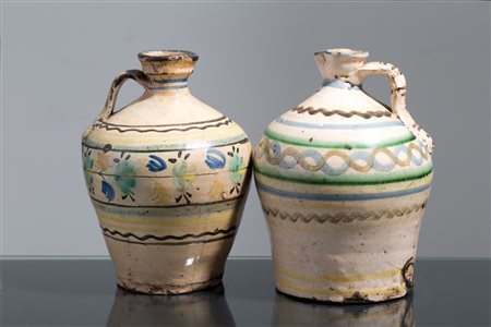 Pair of painted ceramic flasks. Southern Italy