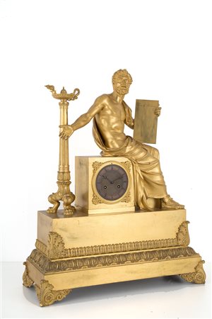 Large,chiseled, gilded bronze table clock. 19th c.