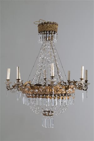 Chandelier in glass and sheet metal. Early 19th c