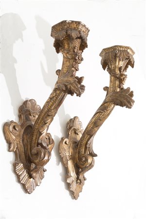 Pair of wooden candle holders. Naples. 18th c