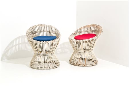 FRANCO ALBINI for BONACINA. Pair of Margherita armchairs in rattan cane. '60s