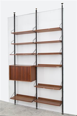 Black iron bookcase with two sliding doors. '70s