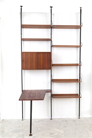 Black iron bookcase with two sliding doors. '70s