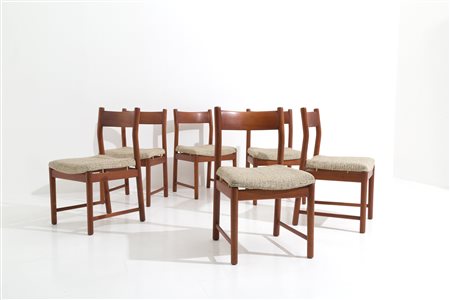 ILMARI TAPIOVAARA. Six wooden and fabric chairs