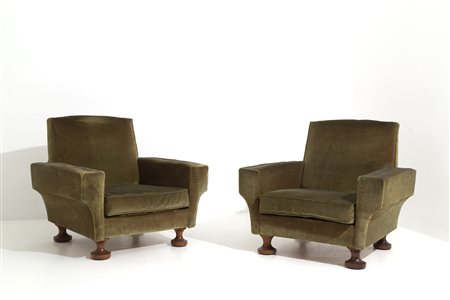 MARCO ZANUSO(Attr.) Two armchairs in green velvet