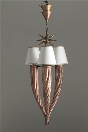 PAOLO BUFFA. Chandelier in copper and brass. '40s