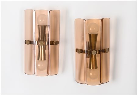 FONTANA ARTE. Two sconces in pink glass. '50s