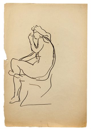 LUCIO FONTANA Nudo femminile seduto di profilo inchiostro su carta cm....