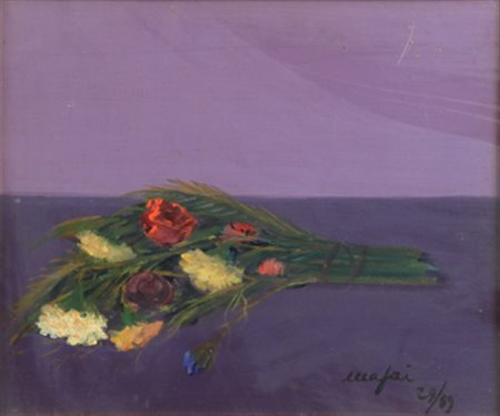 MARIO MAFAI Fiori, 1963 olio su tavola cm. 29,5x36 firmato in basso a destra...