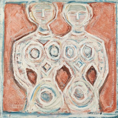 MASSIMO CAMPIGLI Le due sorelle, 1961 olio su tela cm. 81x80,5 firmato e...