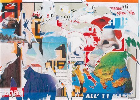 MIMMO ROTELLA Omaggio all’Italia, 1998 decollage cm. 140x200 firmato in basso...