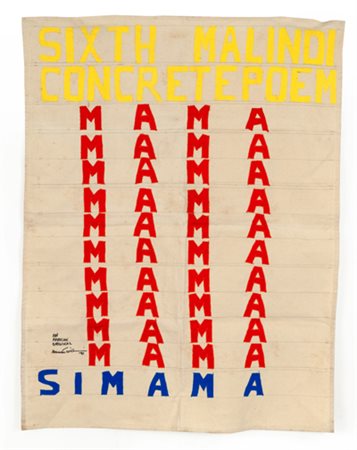 EMMETT WILLIAMS Simama, 1990 ricamo su tessuto cm. 102x80 firmato e datato in...