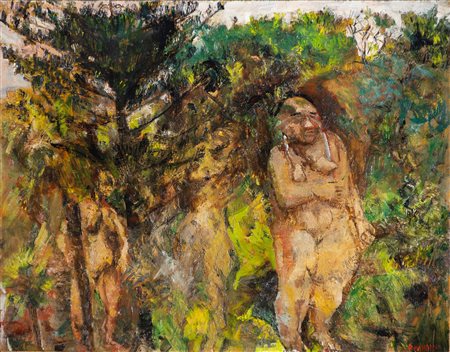 Fausto Pirandello (Roma 1899-Roma 1975)  - Bagnanti (Figure nel bosco), 1944