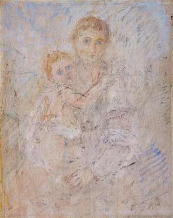 Pio Semeghini "Maternità" 1959
olio su compensato (cm 25x20)
Firmato e datato in