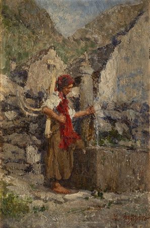 Leonardo Bazzaro "Alla fonte" 
olio su tela (cm 60x40)
Firmato in basso a destra