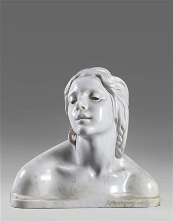 Angelo Montegani "Busto femminile" XII
scultura in marmo (cm 42x47)
Firmata e da