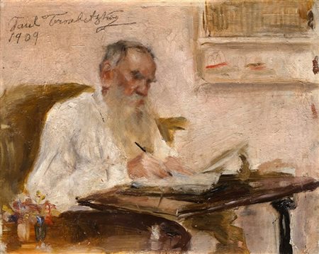 Paolo Troubetzkoy "Ritratto di Tolstoj" 1909
olio su tavola (cm 21x26)
Firmato e