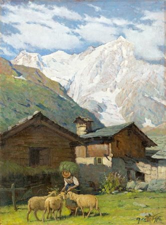 Mario Moretti Foggia "Pascolo sotto il Monte Rosa" 
olio su tavola (cm 45x33)
Fi