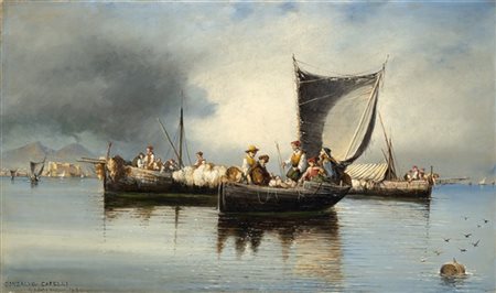 Consalvo Carelli "Pescatori nel Golfo di Napoli" 1888
olio su tela (cm 36x61)
Fi