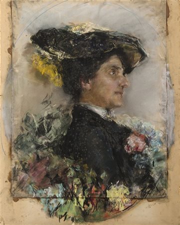 Antonio Mancini "Ritratto di signora" 
pastelli colorati su carta applicata a ca