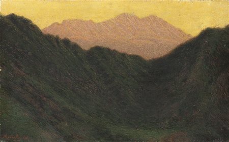 Angelo Morbelli "Alba in montagna" 1907
olio su tela (cm 24x38)
Firmato e datato