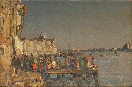 Beppe Ciardi "Pontile a Venezia (Canale della Giudecca)" 1919
olio su cartone (c