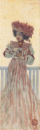 GUSTAVE ADOLPHE MOSSA<BR>Nizza (Francia) 1883 - 1971<BR>"Donna con tazzina da the" primissimi del '900