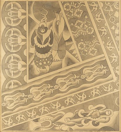 FORTUNATO DEPERO<BR>Fondo (TN) 1892 - 1960 Rovereto (TN)<BR>"Fiori, polipi e maschera di caucciù" 1919