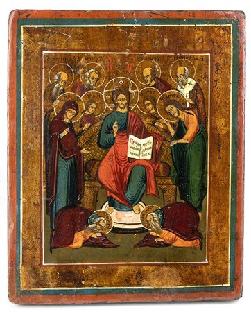 Icona Russa raffigurante Cristo in trono con santi - XIX Secolo