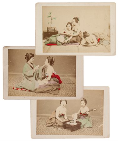 ANONIMO Lotto di 3 foto di scene erotiche 1880-1900 circa stampa all'albumina...