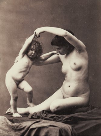 ANONIMO Madre e bimbo 1880 circa stampa all'albumina vintage 13,2x9,6 cm...
