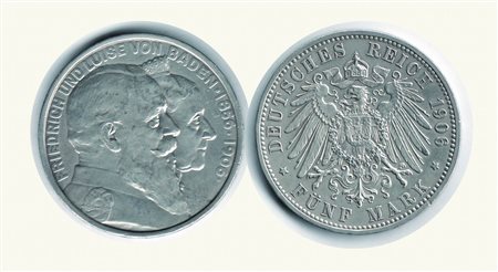 Monete Estere - GERMANIA - Antichi Stati - Baden - Federico e Luisa - 5 Marchi 1906.