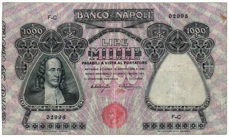 Cartamoneta - BANCO DI NAPOLI - 1.000 Lire  (G.B. Vico)