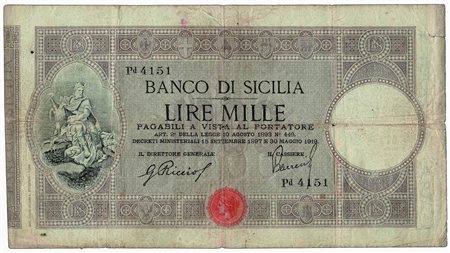 Cartamoneta - BANCO DI SICILIA - 1.000 Lire  II tipo