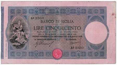 Cartamoneta - BANCO DI SICILIA - 500 Lire