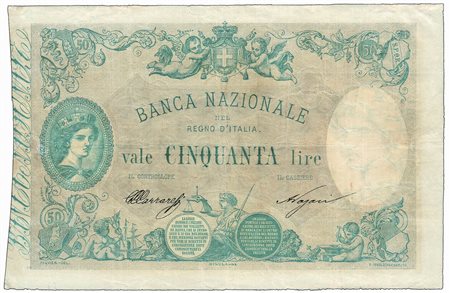 Cartamoneta - BANCA NAZIONALE - 50 Lire Decr. 19/01/1881.