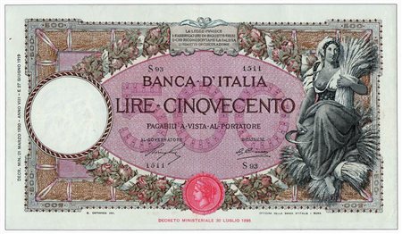 Cartamoneta - REGNO D’ITALIA - VITTORIO EMANUELE III - 500 Lire Mietitrice