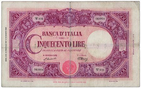 Cartamoneta - REPUBBLICA ITALIANA - 500 Lire C grande - Decr. 19/02/1947.