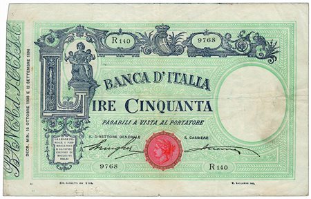 Cartamoneta - VITTORIO EMANUELE III - 50 Lire verdino matrice