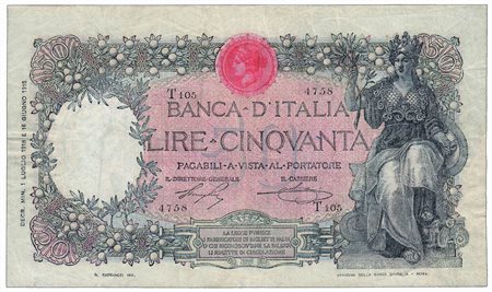 Cartamoneta - VITTORIO EMANUELE III - 50 Lire Buoi - 01 luglio 1918 - Qualche restauro, ma nel complesso molto bello.