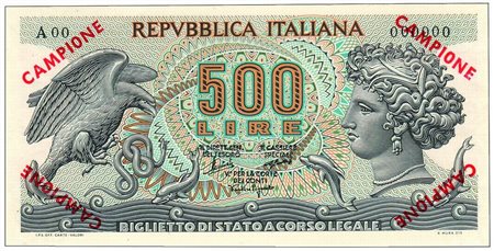 Cartamoneta - REPUBBLICA ITALIANA - 500 Lire "Aretusa" CAMPIONE