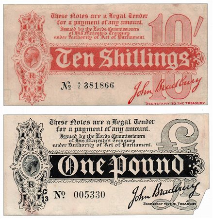 Cartamoneta - INGHILTERRA - Tresaury Note - One Pound e Ten Shillings