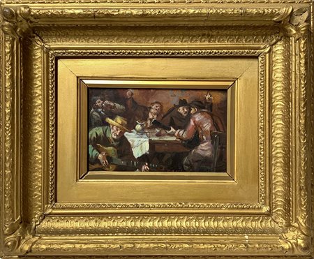 Licini, Teodoro (1912)  - Bozzetto raffigurante personaggi al tavolo in una bettola