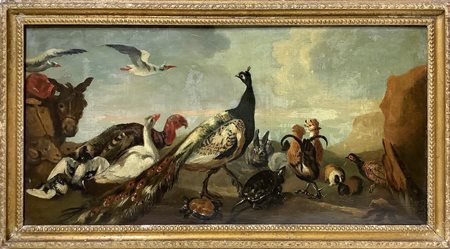 Natura morta di animali con volatili ed asino, Fine 18° secolo