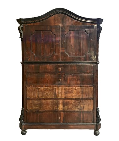 Chiffonier in legno di palissandro, corpo inferiore composto da cinque cassetti, Mid 19° secolo