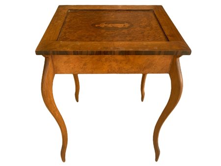 Piccolo tavolo da lavoro rettangolare con intarsio neoclassico al piano, 19° secolo